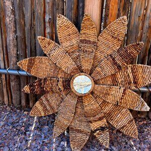 Ratan sun wall art with mirror. hanging sun.